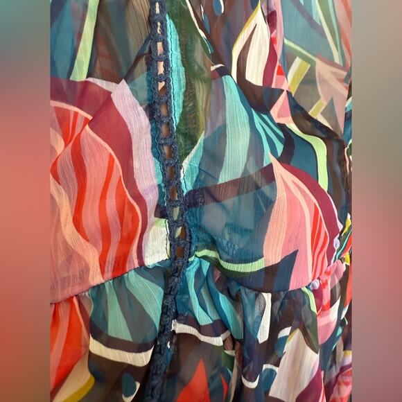 Bleu Rod Beattie Absolutely Fabulous Chiffon Cover Up Dress in Multi Size Medium - Picture 4 of 7
